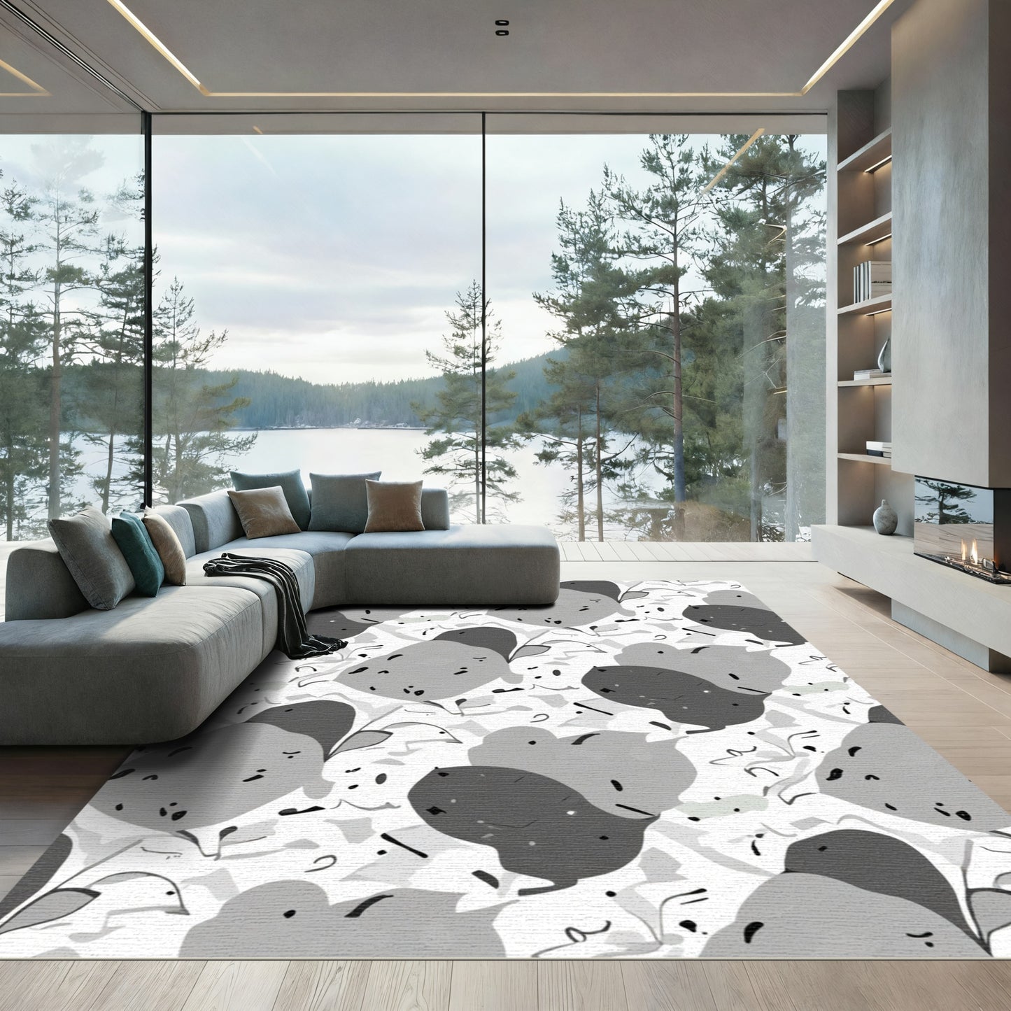 Monochromatic Abstract Blob Garden Rug