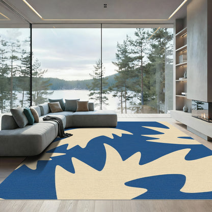 Cream Organic Shapes Blue Field Rug