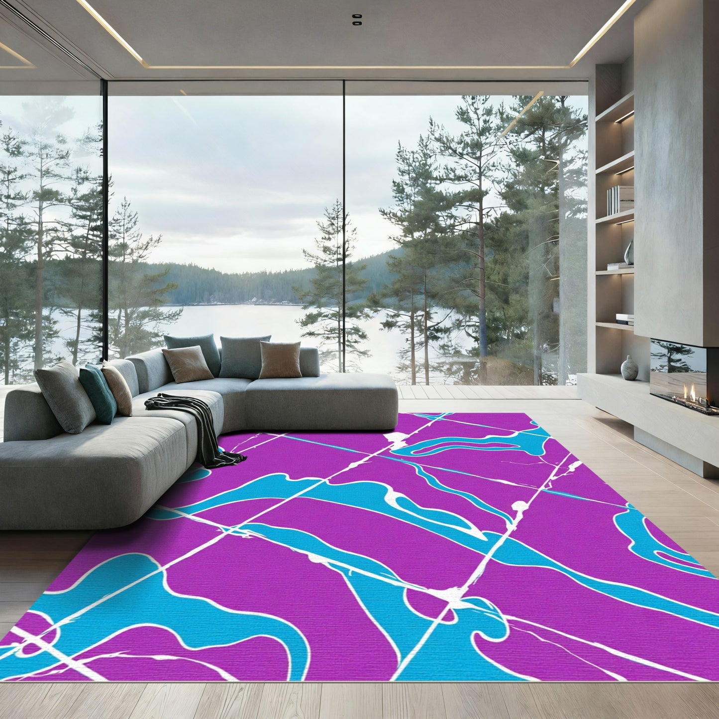 Bright Purple Blue Splash Stream Rug