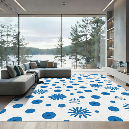 Whimsical Blue Flower Dot Composition Rug