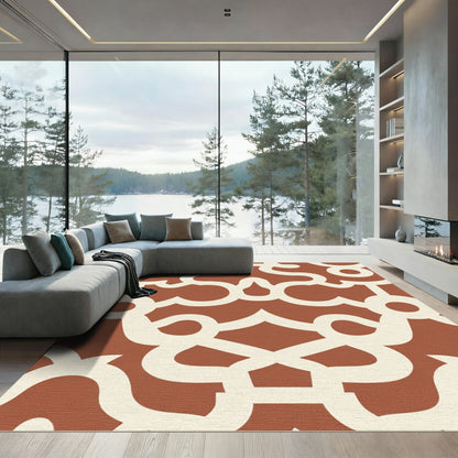 Terracotta Cream Interlocking Scroll Rug