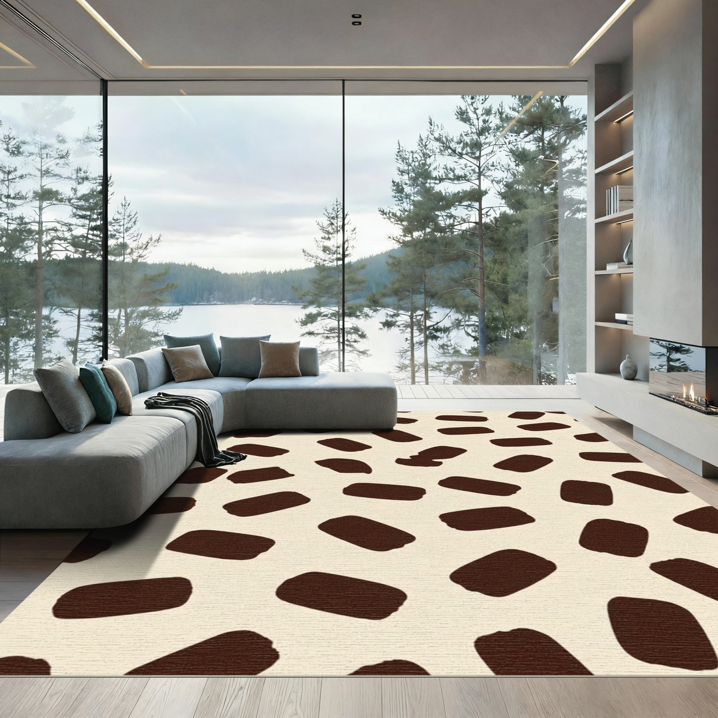 Creamy Brown Rounded Marks Rug