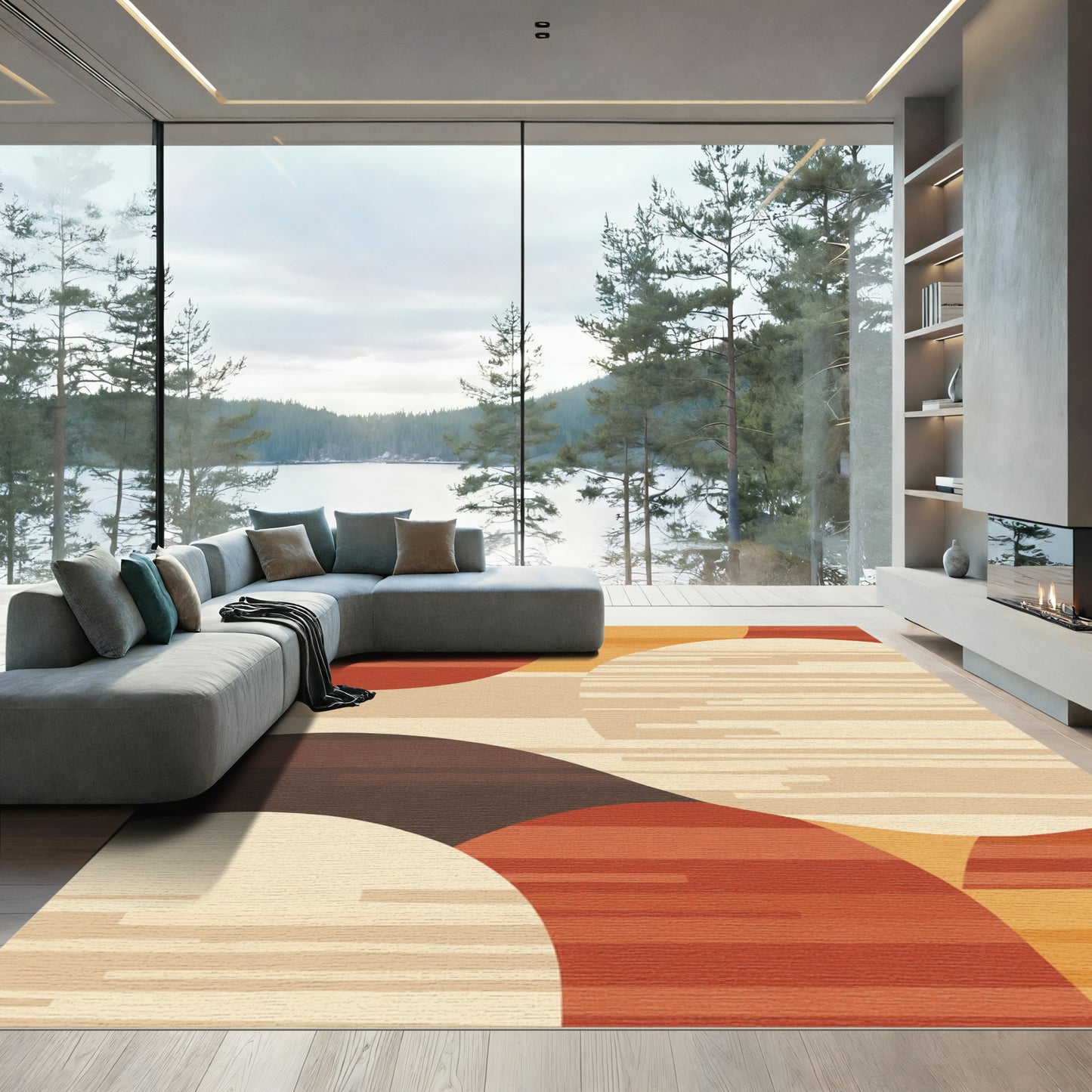 Terracotta Orange Earthy Circles Rug