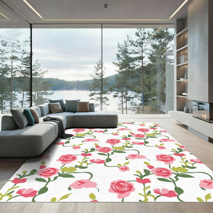 Pink Rose Vine Floral Composition Rug