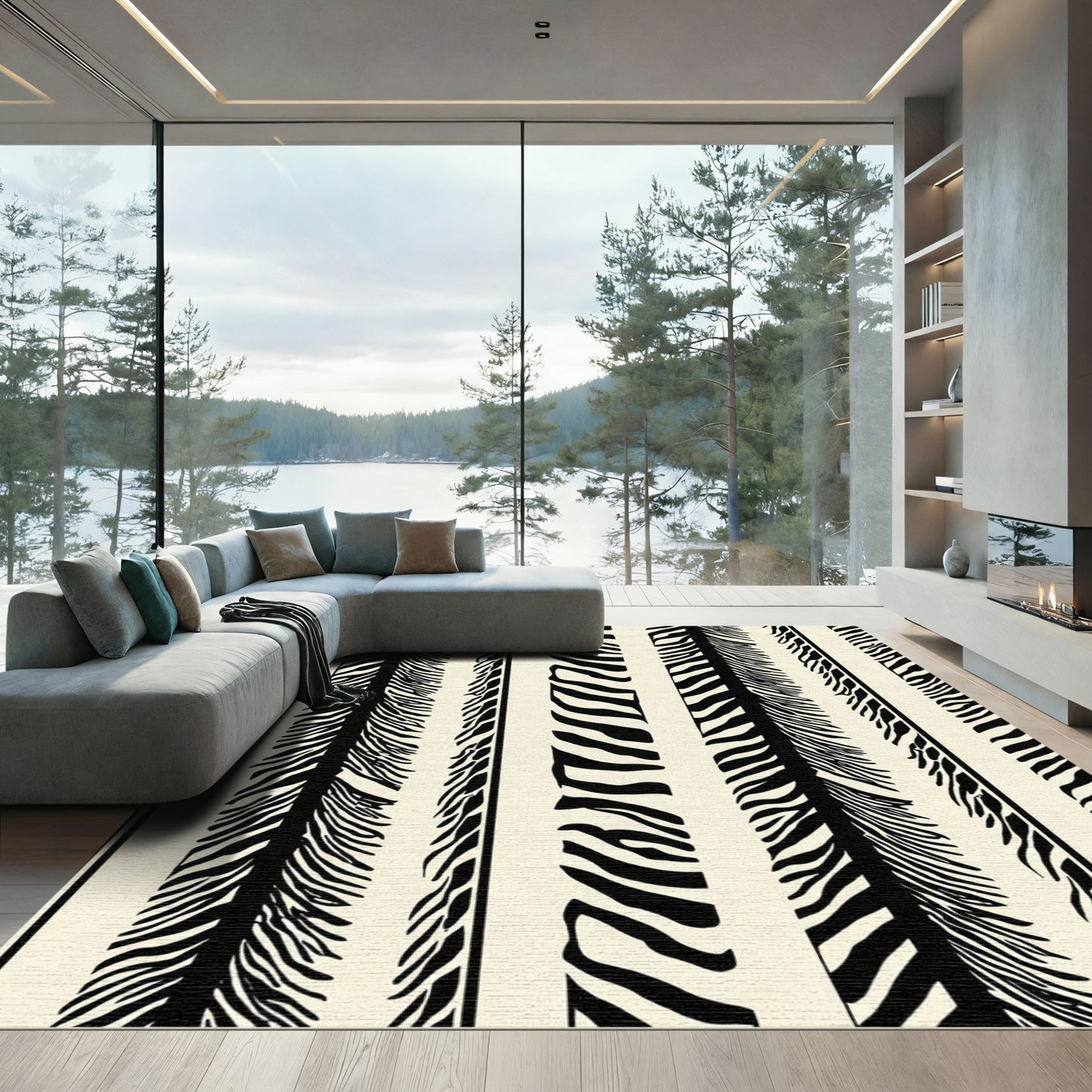 Bold Black Zebra Stripe Vertical Rug