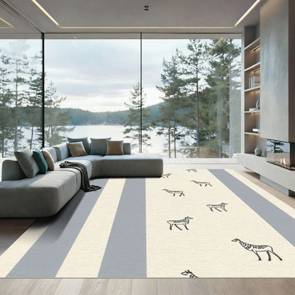 Cream Gray Striped Zebra Accent Rug