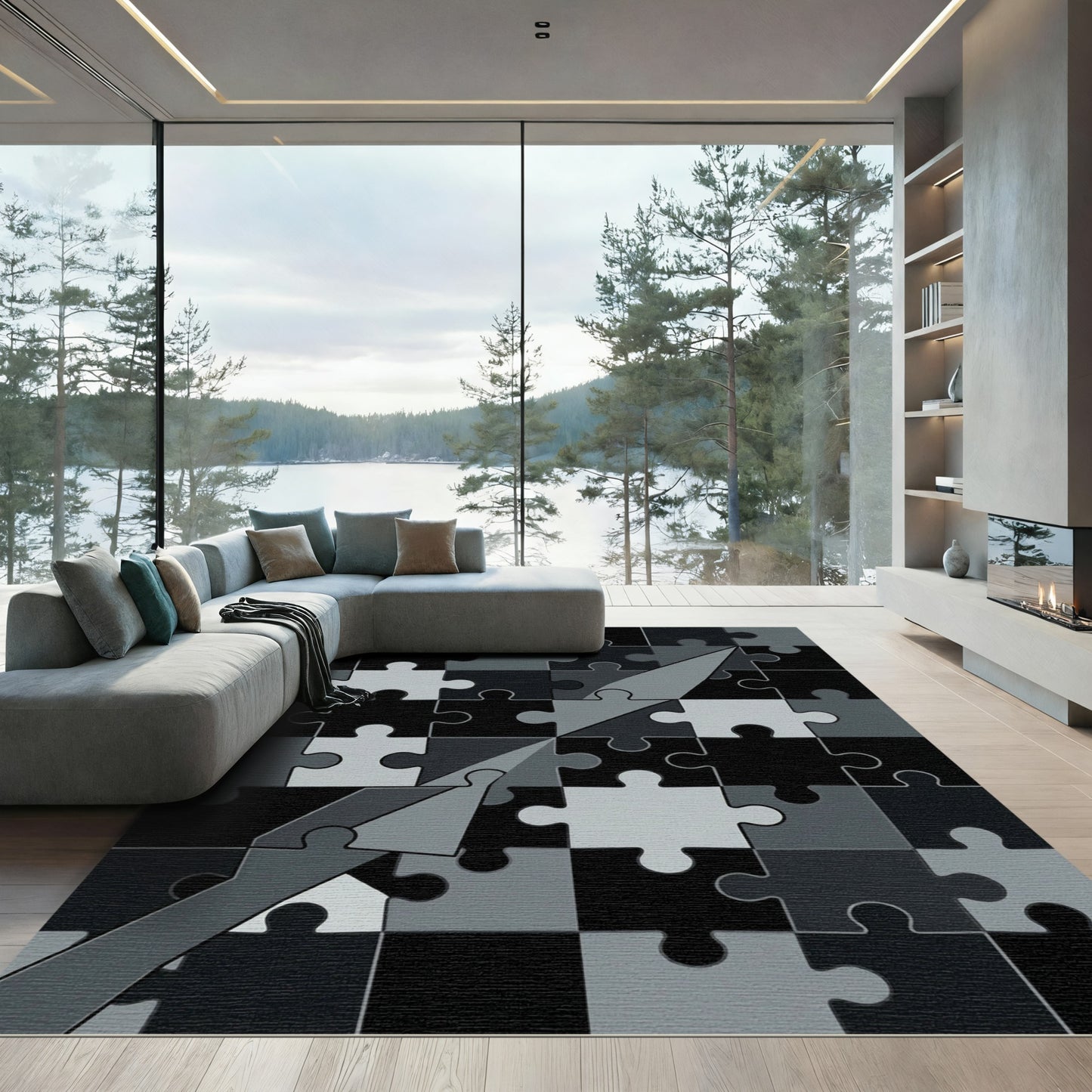 Monochromatic Puzzle Piece Arrow Rug