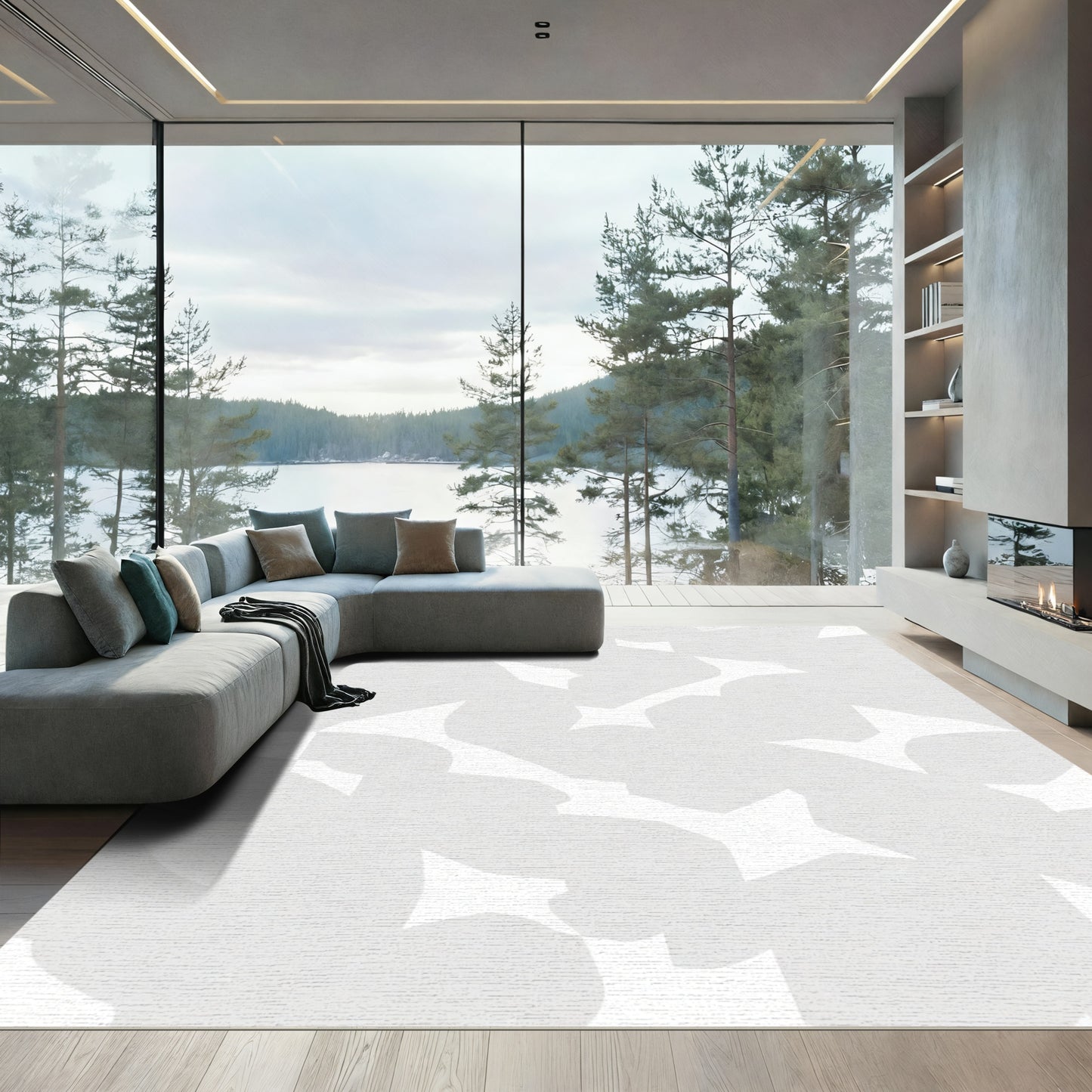 Soft Gray Organic Abstract Form Rug