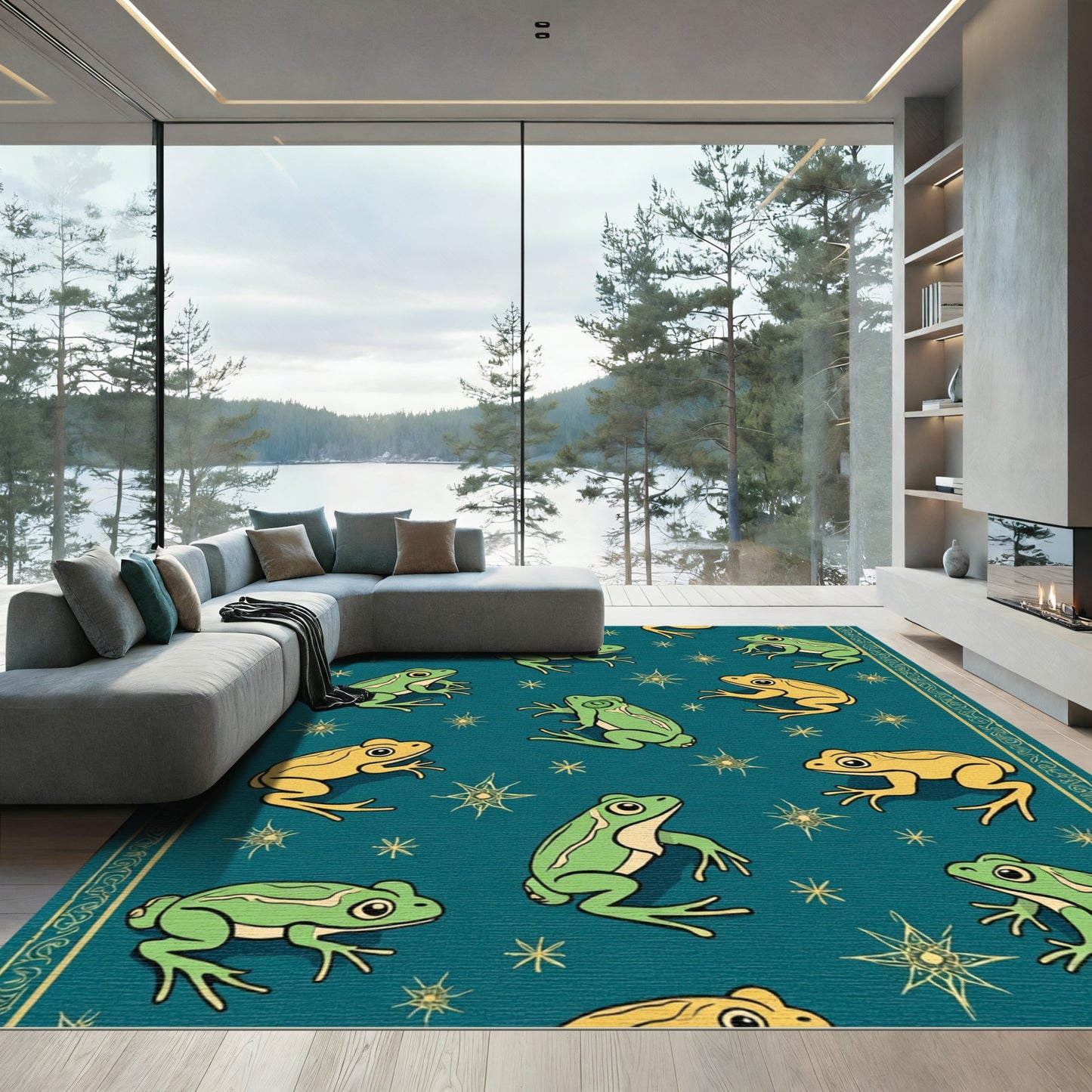 Green Yellow Frog Starburst Repeat Rug