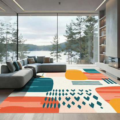 Orange Teal Abstract Mid Century Modern Rug