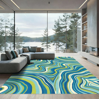 Ocean Blue Green Swirl Abstract Rug
