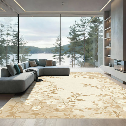 Neutral Cream Floral Branch Overlay Rug