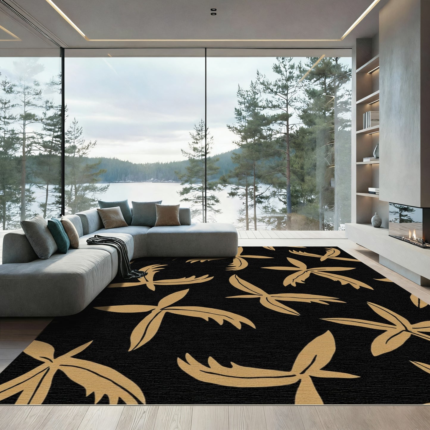 Golden Starburst Organic Black Rug