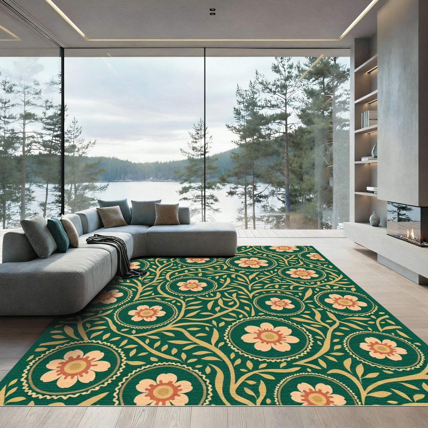 Emerald Lush Floral Medallion Rug