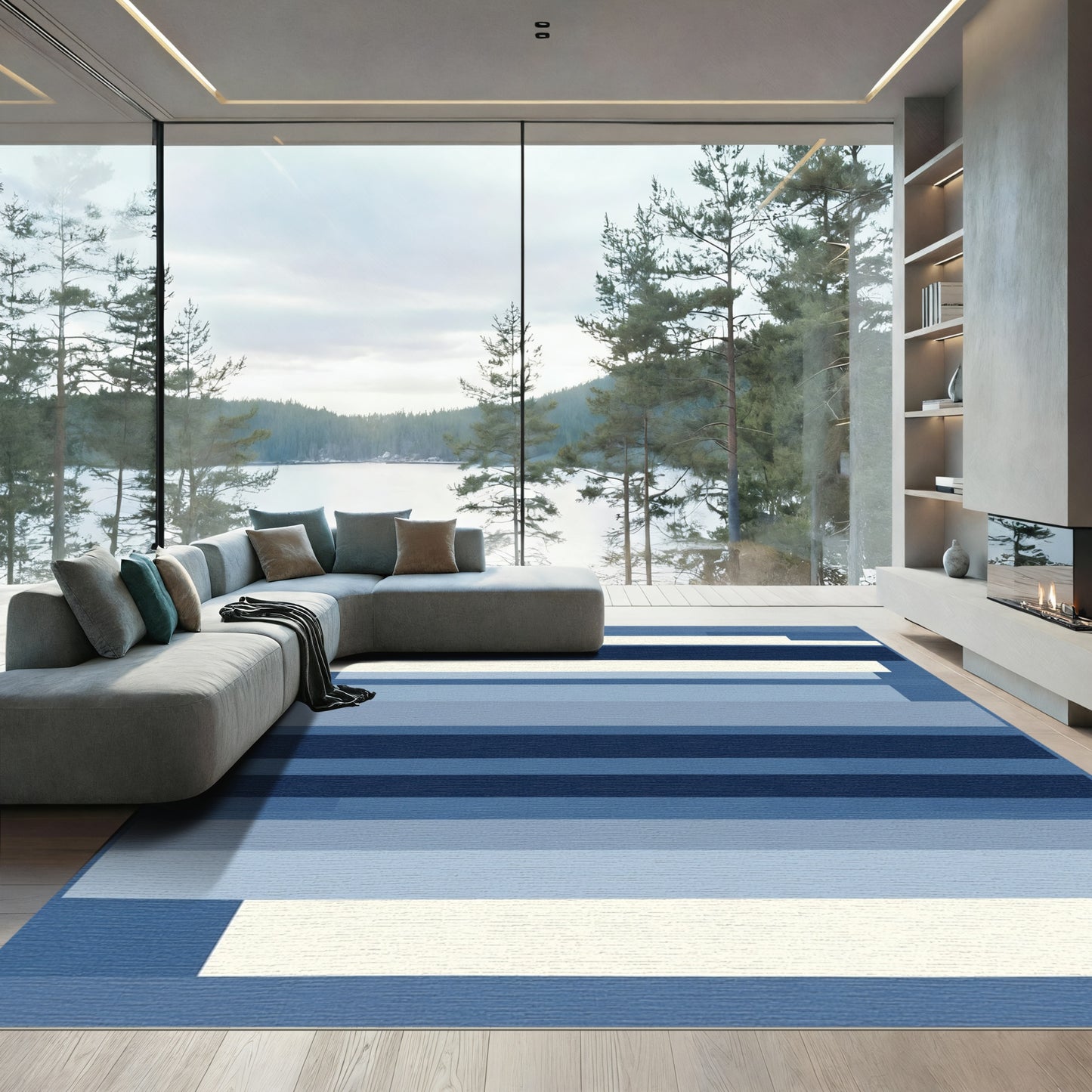Deep Blue Gradient Horizontal Stripe Rug