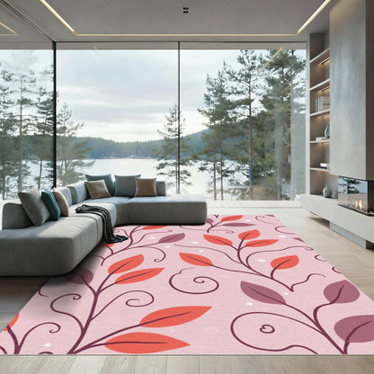 Pink Swirl Leaf Vines Rug