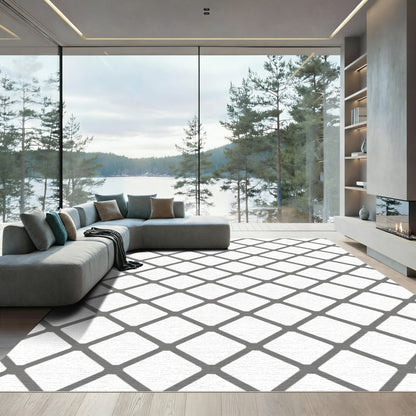 Gray Diamond Interlock Lattice Rug
