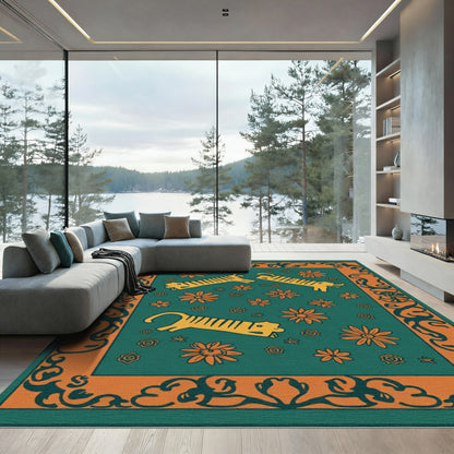 Orange Tiger Floral Swirls Rug