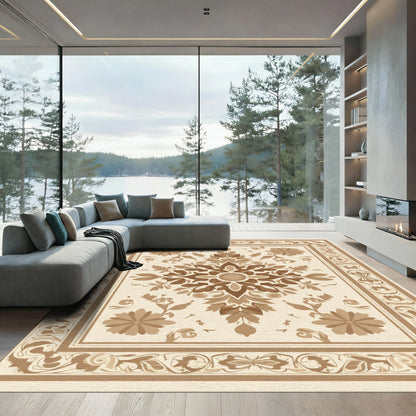 Traditional Brown Floral Medallion Border Rug
