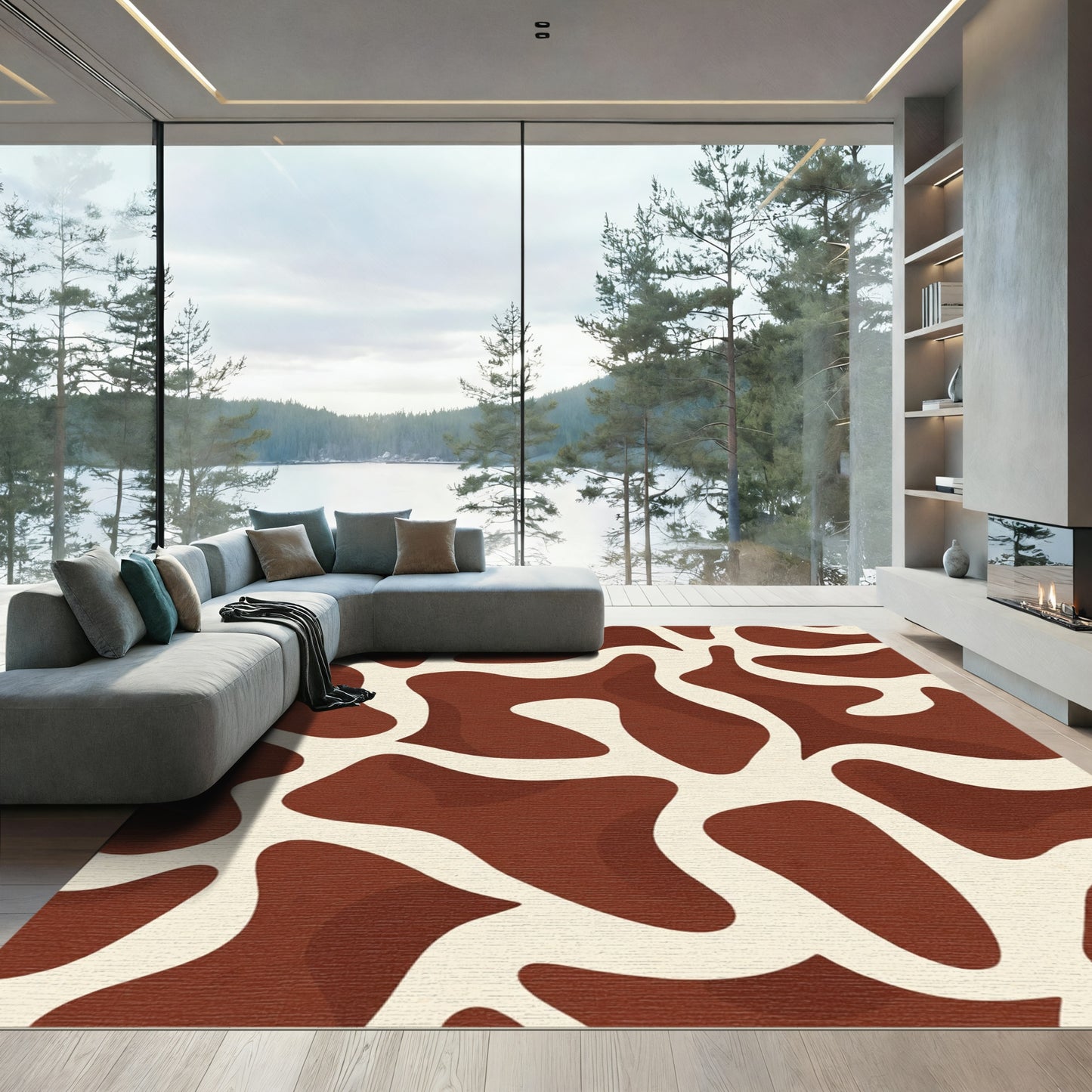 Brown Cream Organic Abstract Patch Rug