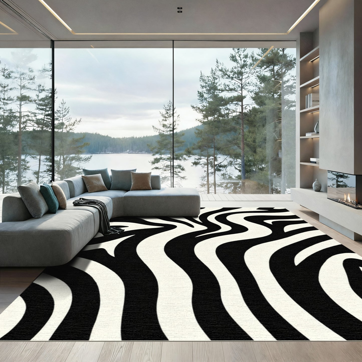 Black Cream Organic Wavy Stripes Runner Rug