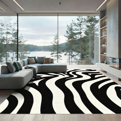 Black Cream Organic Wavy Stripes Runner Rug