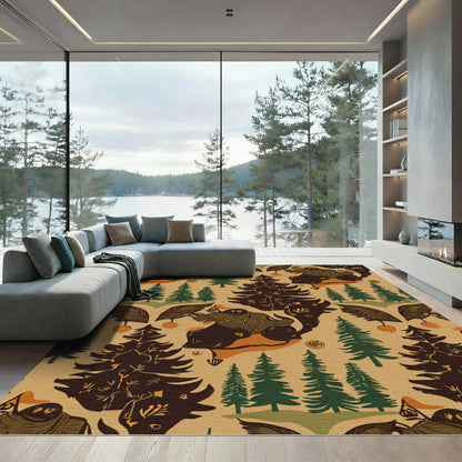 Woodland Creatures Forest Scene Rug