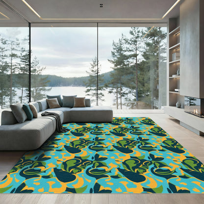 Abstract Blue Green Yellow Swirl Rug