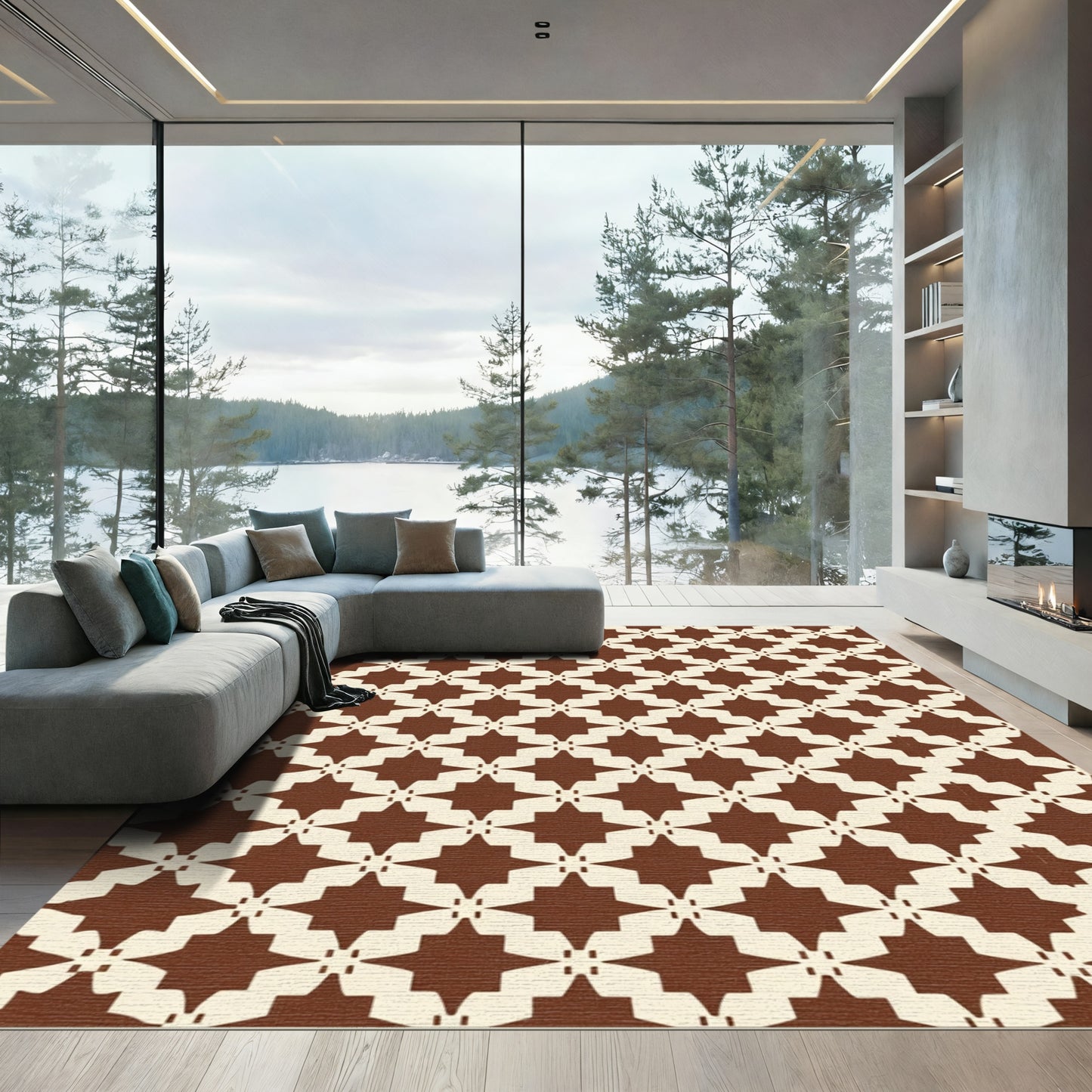 Chocolate Starburst Geometric Lattice Rug