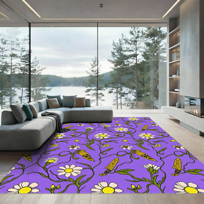 Purple Floral Daisy Bee Sword Rug
