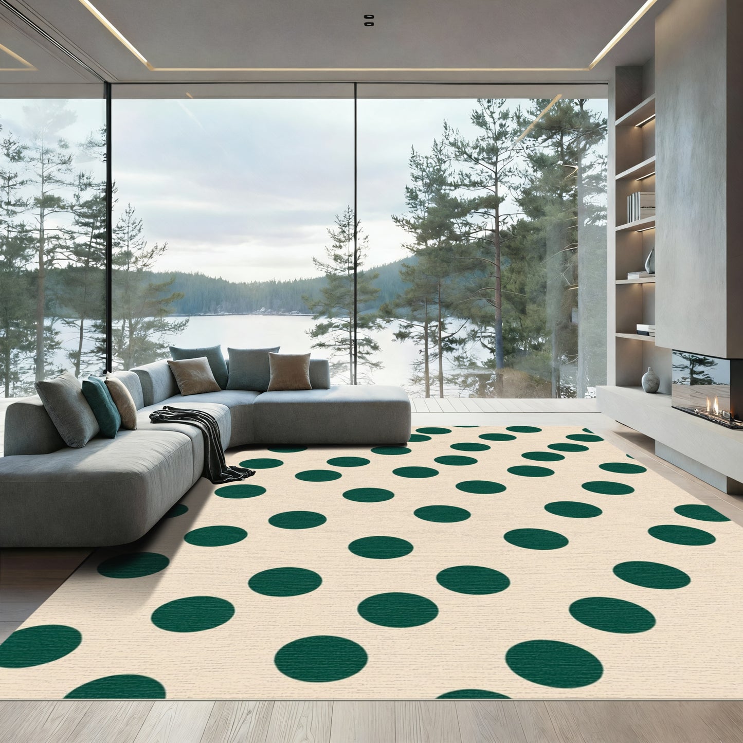 Irregular Forest Green Polka Dot Rug