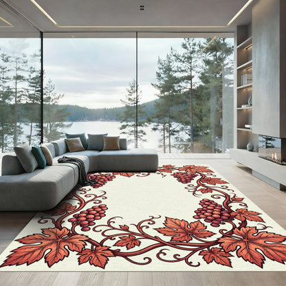 Coral Grapevine Leaf Border Rug