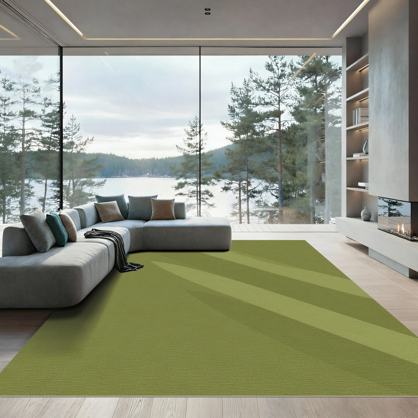 Olive Green Serpentine Stripe Rug