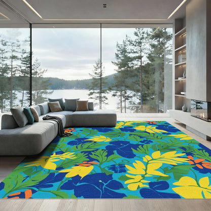 Bold Tropical Floral Leaf Medley Rug