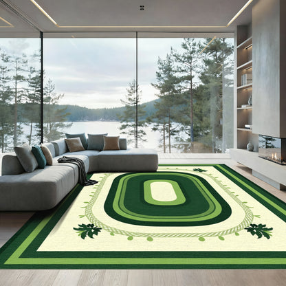 Forest Green Nested Oval Botanical Border Rug