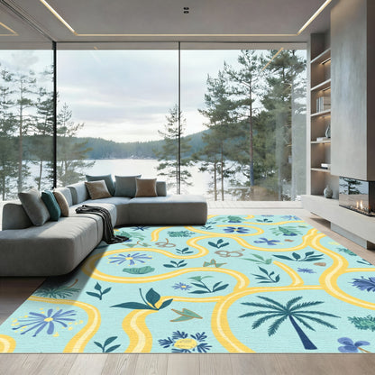 Whimsical Blue Floral Path Garden Rug
