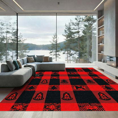 Red Black Buffalo Check Woodland Icons Rug