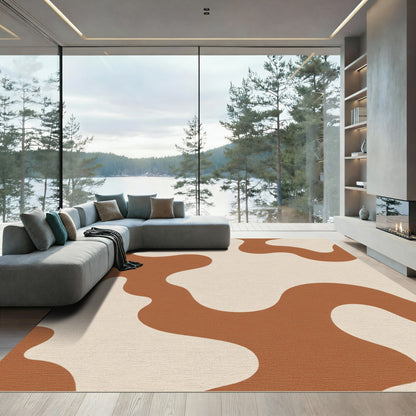 Brown Cream Abstract Organic Waves Rug