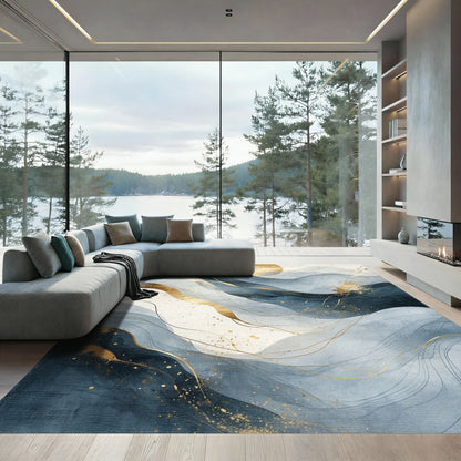 Navy Blue Mountains Golden Sun Rug