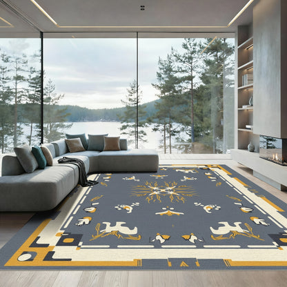 Grey and Yellow Animal Medallion Rug