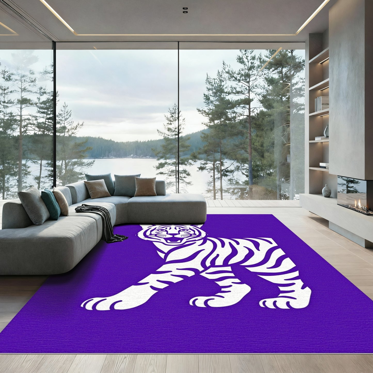 Vibrant Purple Tiger Roaring Rug