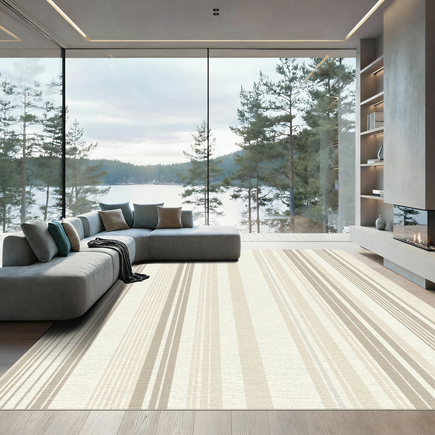 Neutral Vertical Stripe Statement Rug