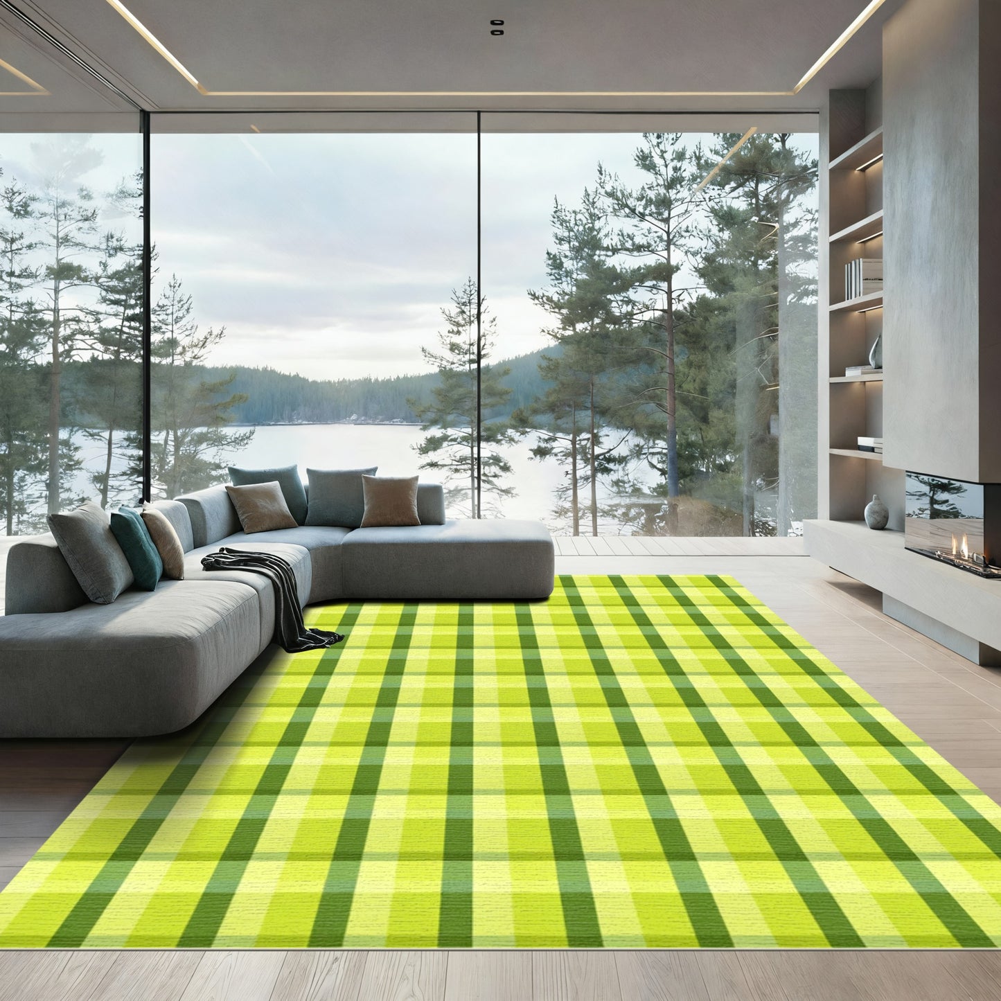 Lime Green Plaid Checkered Harmony Rug