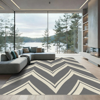 Classic Gray Chevron Zigzag Stripes Rug