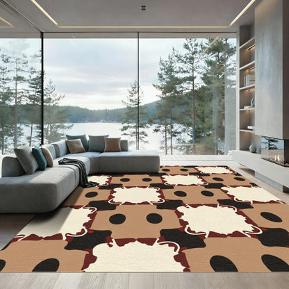 Brown Beige Geometric Block Arrangement Rug