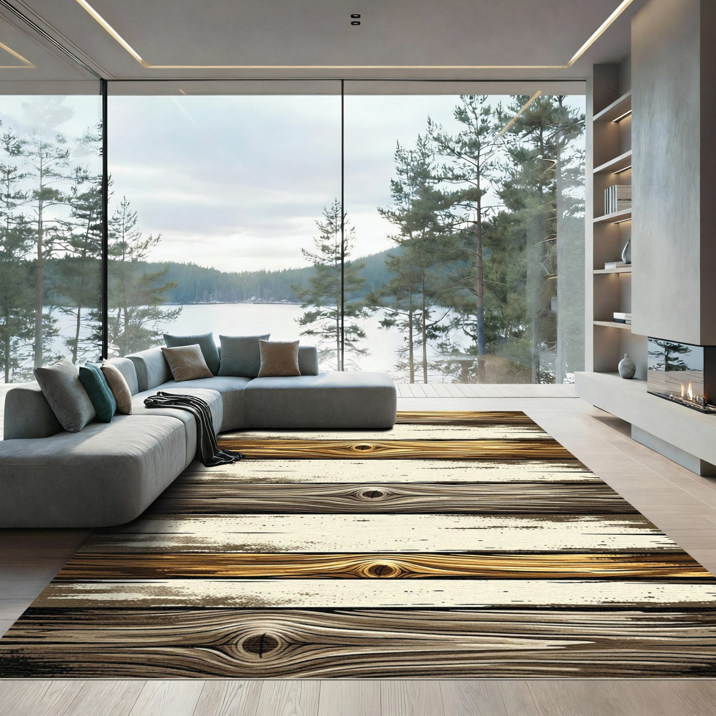 Golden Brown Wood Grain Stripes Rug