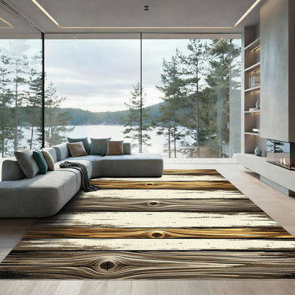 Golden Brown Wood Grain Stripes Rug
