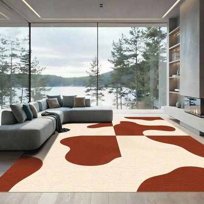 Cream Brown Abstract Cow Spots Rug