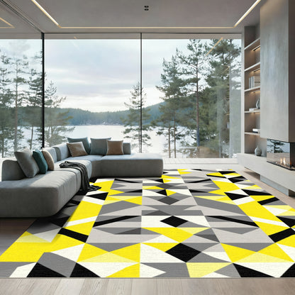 Bold Geometric Yellow Gray Triangles Rug