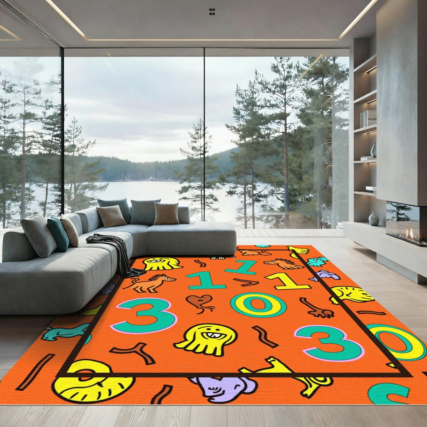 Playful Monsters And Numbers Collage Rug